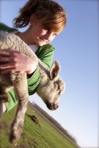 girl carrying lamb